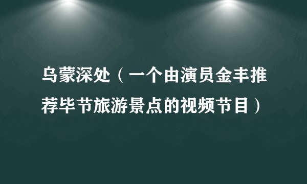 乌蒙深处（一个由演员金丰推荐毕节旅游景点的视频节目）