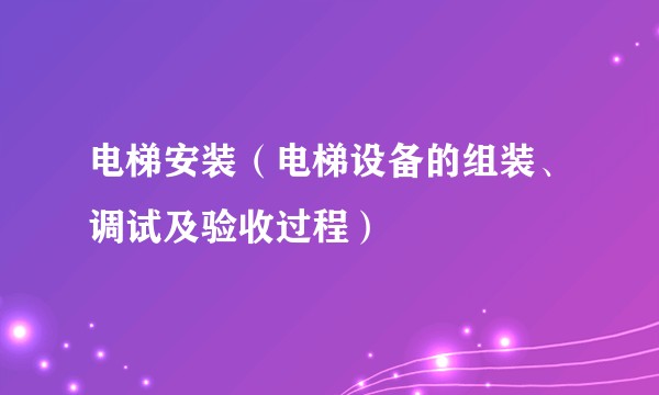 电梯安装（电梯设备的组装、调试及验收过程）