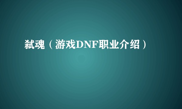 弑魂（游戏DNF职业介绍）