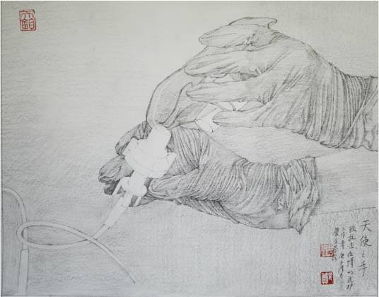 天使之手(郑庆余2020年创作的抗疫主题绘画作品)