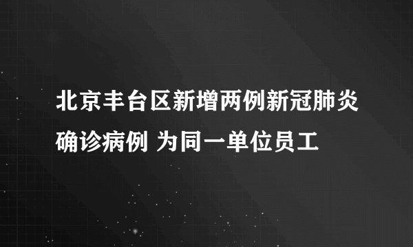 北京丰台区新增两例新冠肺炎确诊病例 为同一单位员工