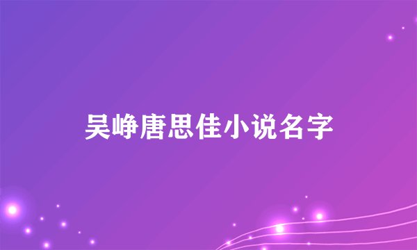 吴峥唐思佳小说名字