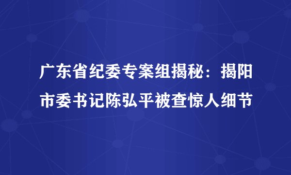 广东省纪委专案组揭秘:揭阳市委书记陈弘平被查惊人细节