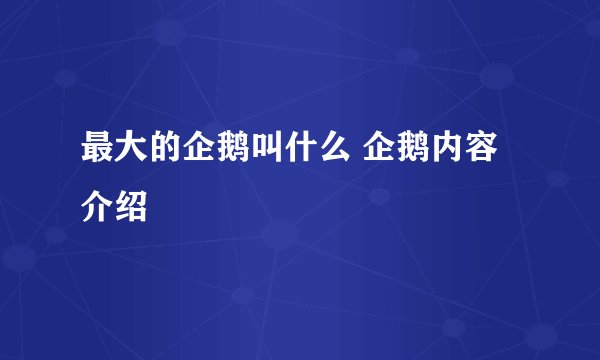 最大的企鹅叫什么 企鹅内容介绍
