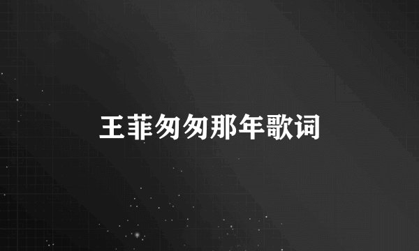 王菲匆匆那年歌词