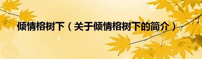 倾情榕树下（关于倾情榕树下的简介）