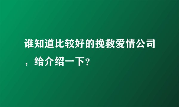 谁知道比较好的挽救爱情公司,给介绍一下?