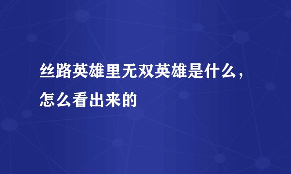 丝路英雄里无双英雄是什么，怎么看出来的