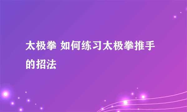 太极拳 如何练习太极拳推手的招法