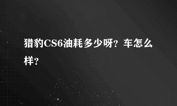 猎豹CS6油耗多少呀？车怎么样？
