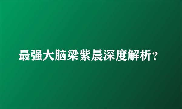 最强大脑梁紫晨深度解析？