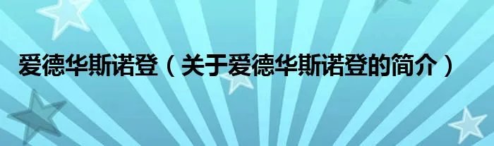 爱德华斯诺登（关于爱德华斯诺登的简介）