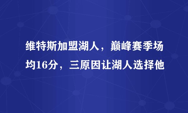 维特斯加盟湖人，巅峰赛季场均16分，三原因让湖人选择他