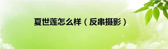 夏世莲怎么样（反串摄影）