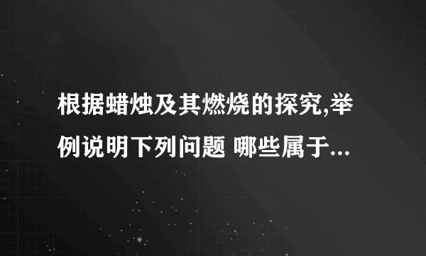 根据蜡烛及其燃烧的探究,举例说明下列问题 哪些属于物理变化?哪些属于化学变化?哪些是关于物理性质的描述?