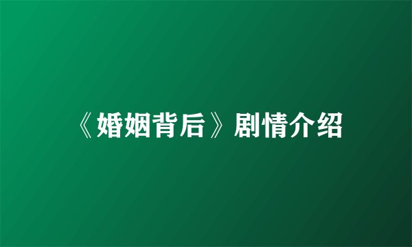 《婚姻背后》剧情介绍