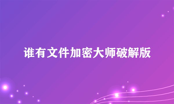 谁有文件加密大师破解版