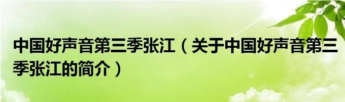 中国好声音第三季张江（关于中国好声音第三季张江的简介）