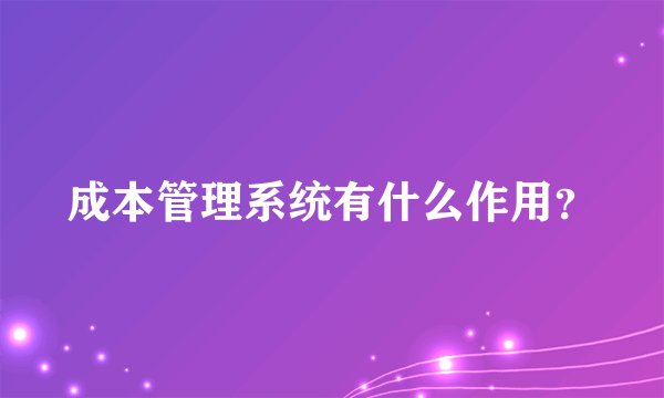 成本管理系统有什么作用？