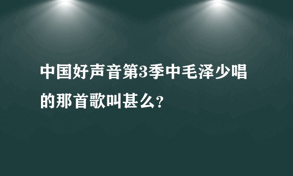 中国好声音第3季中毛泽少唱的那首歌叫甚么？