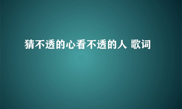 猜不透的心看不透的人 歌词