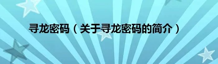 寻龙密码（关于寻龙密码的简介）