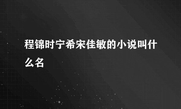 程锦时宁希宋佳敏的小说叫什么名