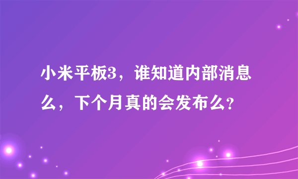 小米平板3，谁知道内部消息么，下个月真的会发布么？