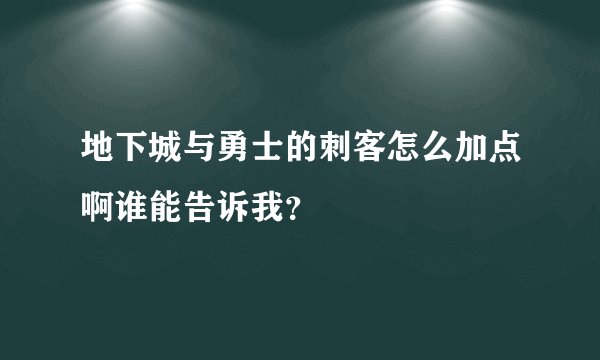 地下城与勇士的刺客怎么加点啊谁能告诉我？