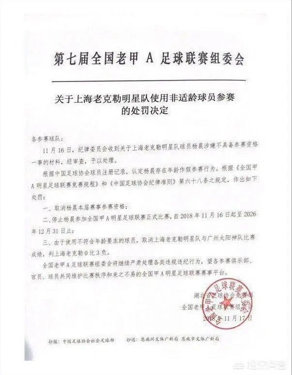 官方:上海球员杨晨因年龄造假被老甲A年足球联赛禁赛8年,至2026年末,你怎么看?