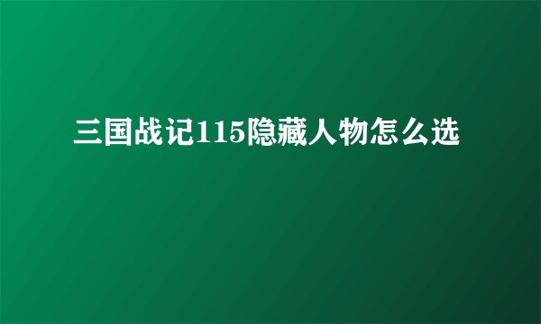 三国战记115隐藏人物怎么选