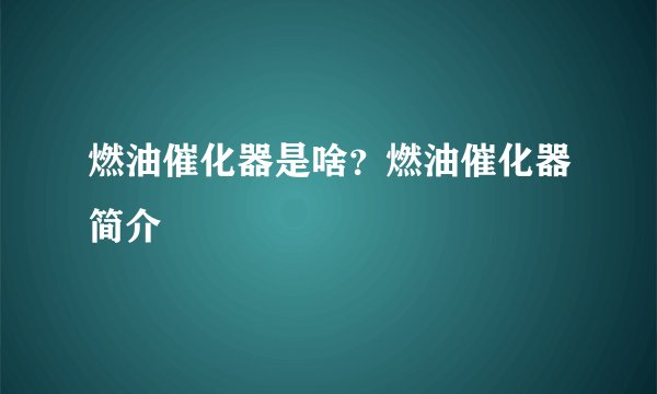 燃油催化器是啥？燃油催化器简介