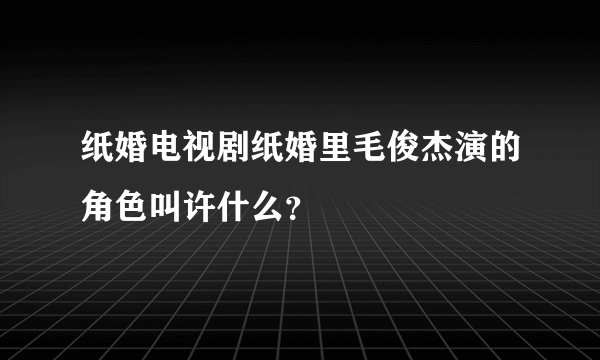 纸婚电视剧纸婚里毛俊杰演的角色叫许什么？