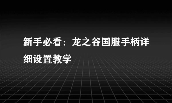 新手必看：龙之谷国服手柄详细设置教学