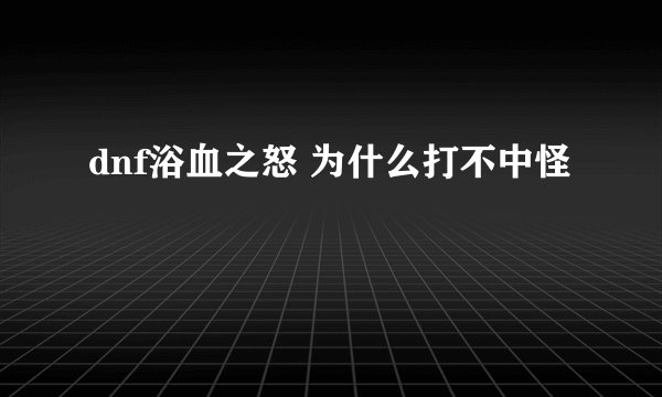 dnf浴血之怒 为什么打不中怪
