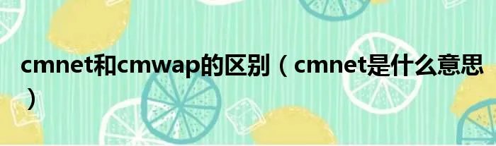 cmnet和cmwap的区别（cmnet是什么意思）