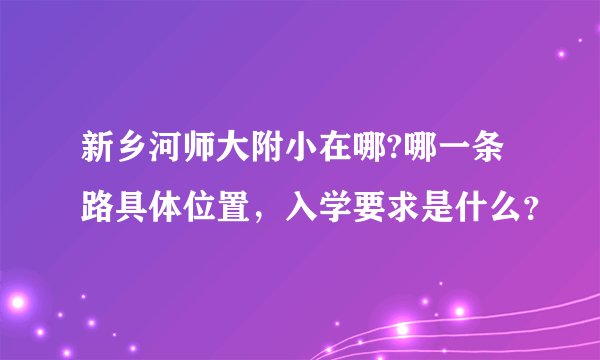 新乡河师大附小在哪?哪一条路具体位置，入学要求是什么？