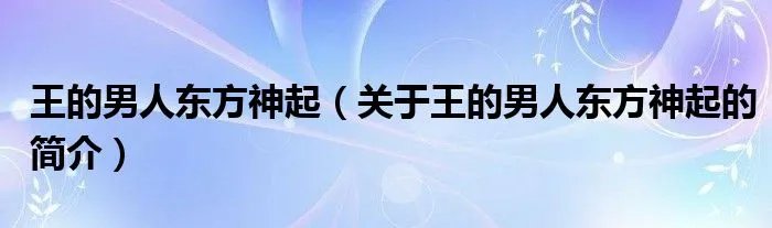 王的男人东方神起（关于王的男人东方神起的简介）