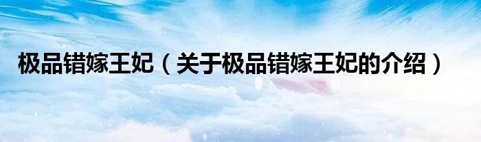 极品错嫁王妃（关于极品错嫁王妃的介绍）