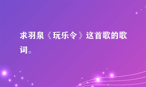 求羽泉《玩乐令》这首歌的歌词。