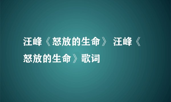 汪峰《怒放的生命》 汪峰《怒放的生命》歌词