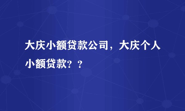 大庆小额贷款公司，大庆个人小额贷款？？