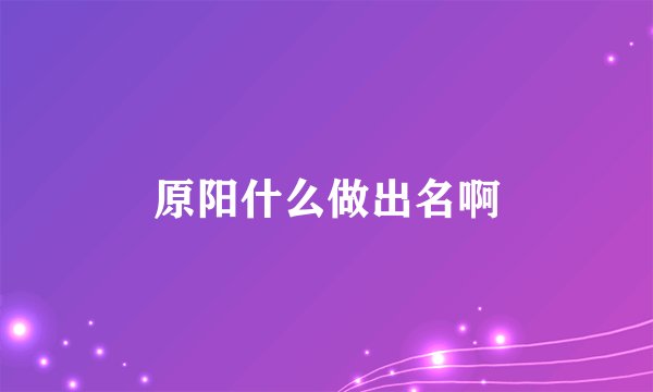 原阳什么做出名啊