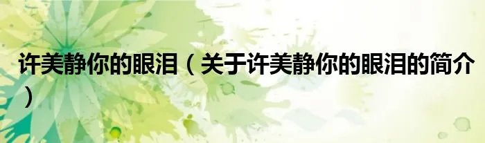 许美静你的眼泪（关于许美静你的眼泪的简介）