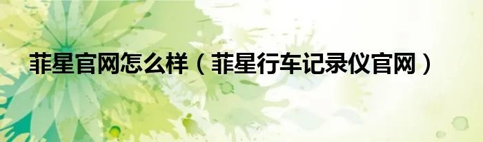 菲星官网怎么样（菲星行车记录仪官网）