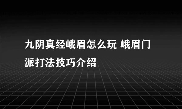 九阴真经峨眉怎么玩 峨眉门派打法技巧介绍