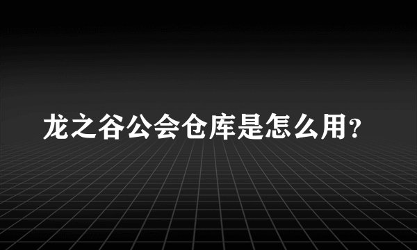 龙之谷公会仓库是怎么用？