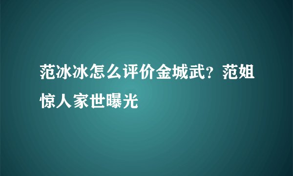 范冰冰怎么评价金城武？范姐惊人家世曝光