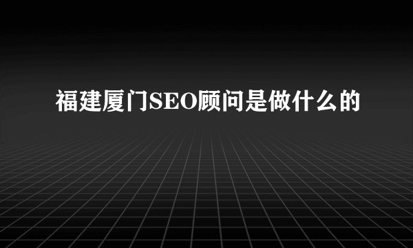 福建厦门SEO顾问是做什么的
